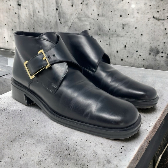 * Gucci Black Leather Monk Strap Flat Ankle Boots Size 35C/ US 5 - Picture 1 of 11